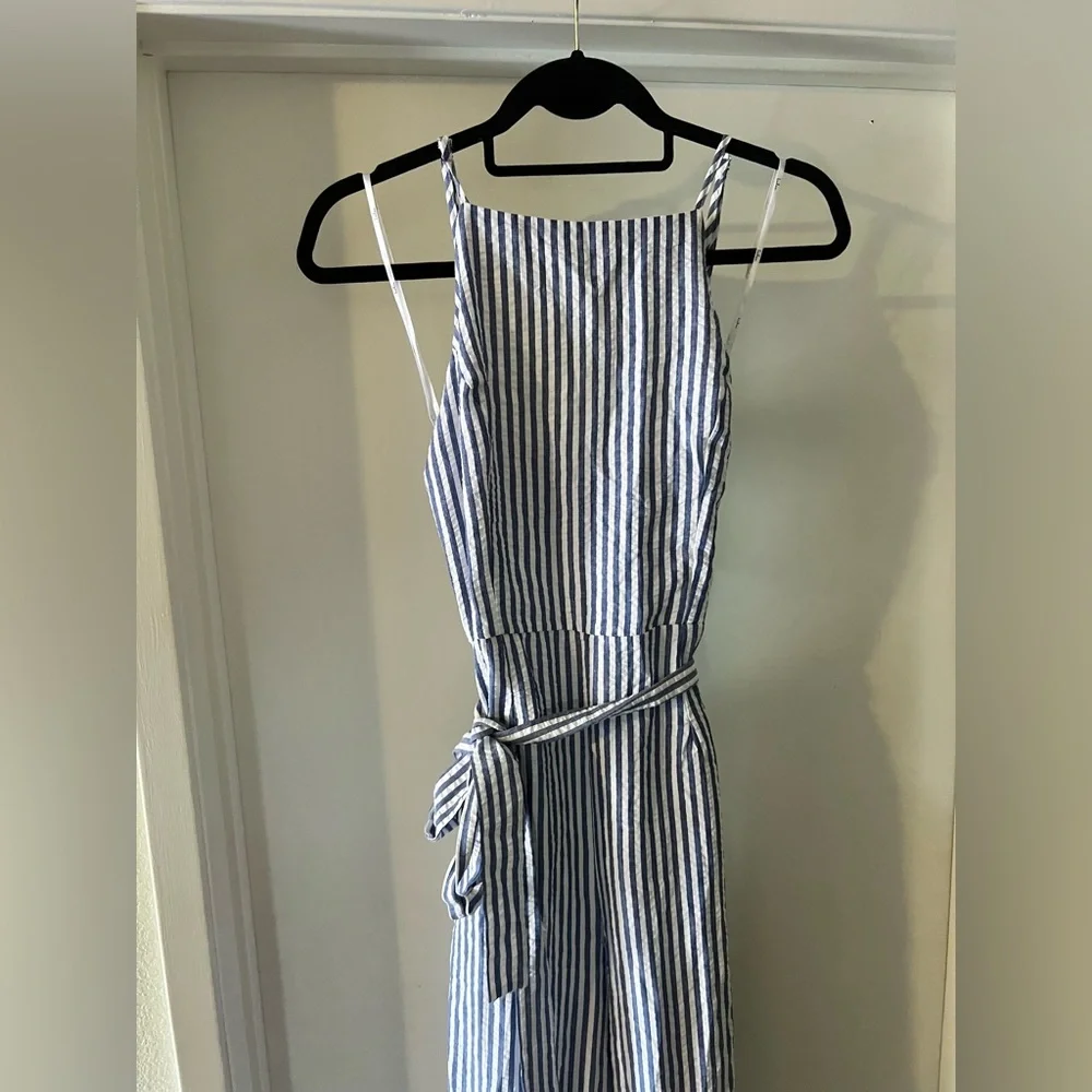 Messina Blue Striped Wide-Leg Jumpsuit by Lulus - Picture 7 of 9
